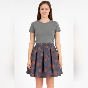 NWT Lularoe Madison Skirt Gray Floral Midi Pleated Pockets Skirt Size Small